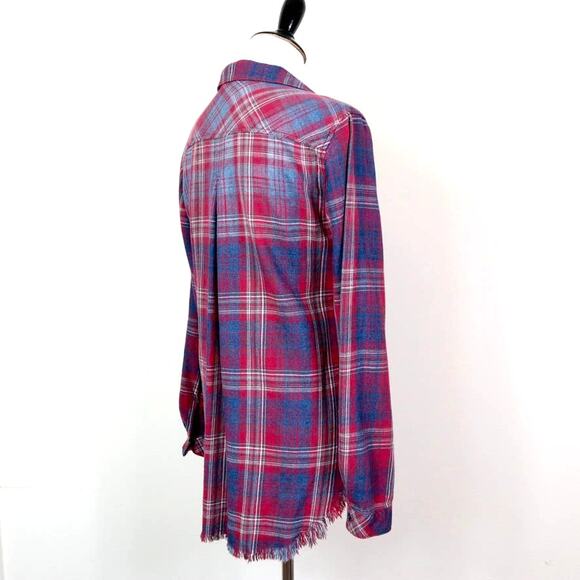 Anthropologie Size S Classic Button Up Shirt Flannel Plaid Red Blue - Picture 5 of 10